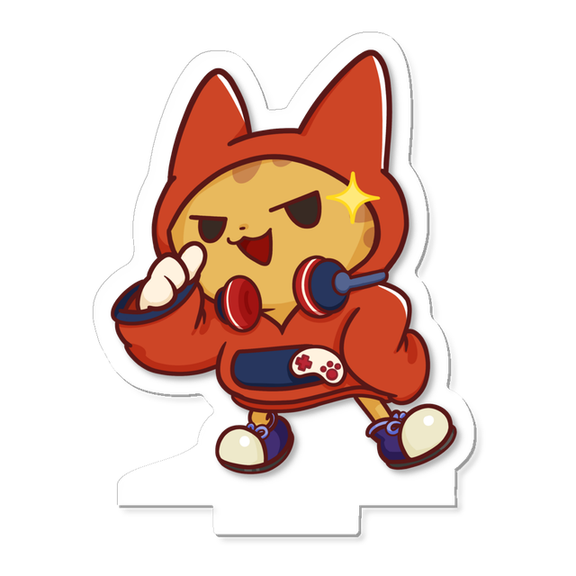 An acrylic stand of the design “Smug Nyabi”.