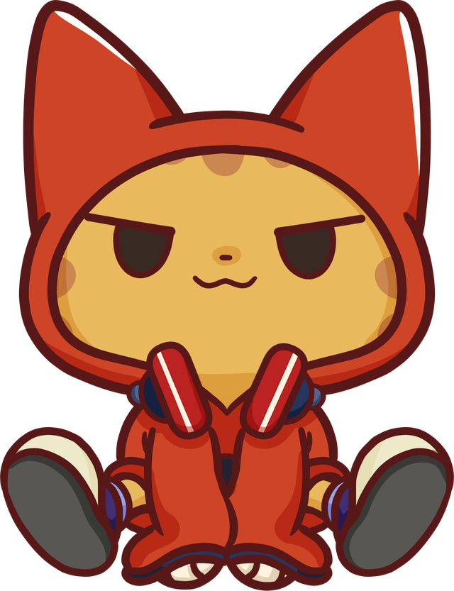 Illustration of the design “Nyabi sitting flat”. Slumped on the floor with a game controller, all the tension gone.